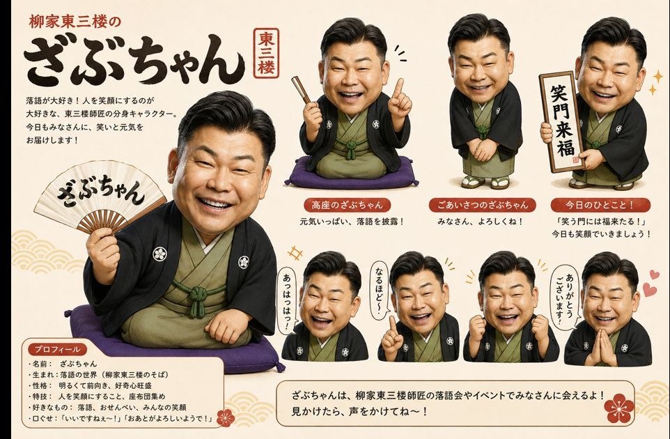 柳家東三楼のマスコット「ざぶちゃん」紹介